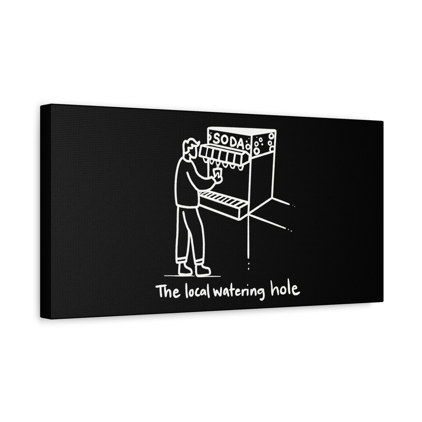 Local Watering Hole Canvas Print - White Ink on Black Background