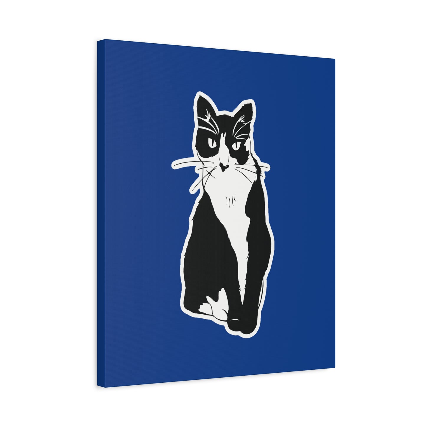 Cat Canvas Print on Dark Blue (Sticker Style Cat) - Cat Drawing Art
