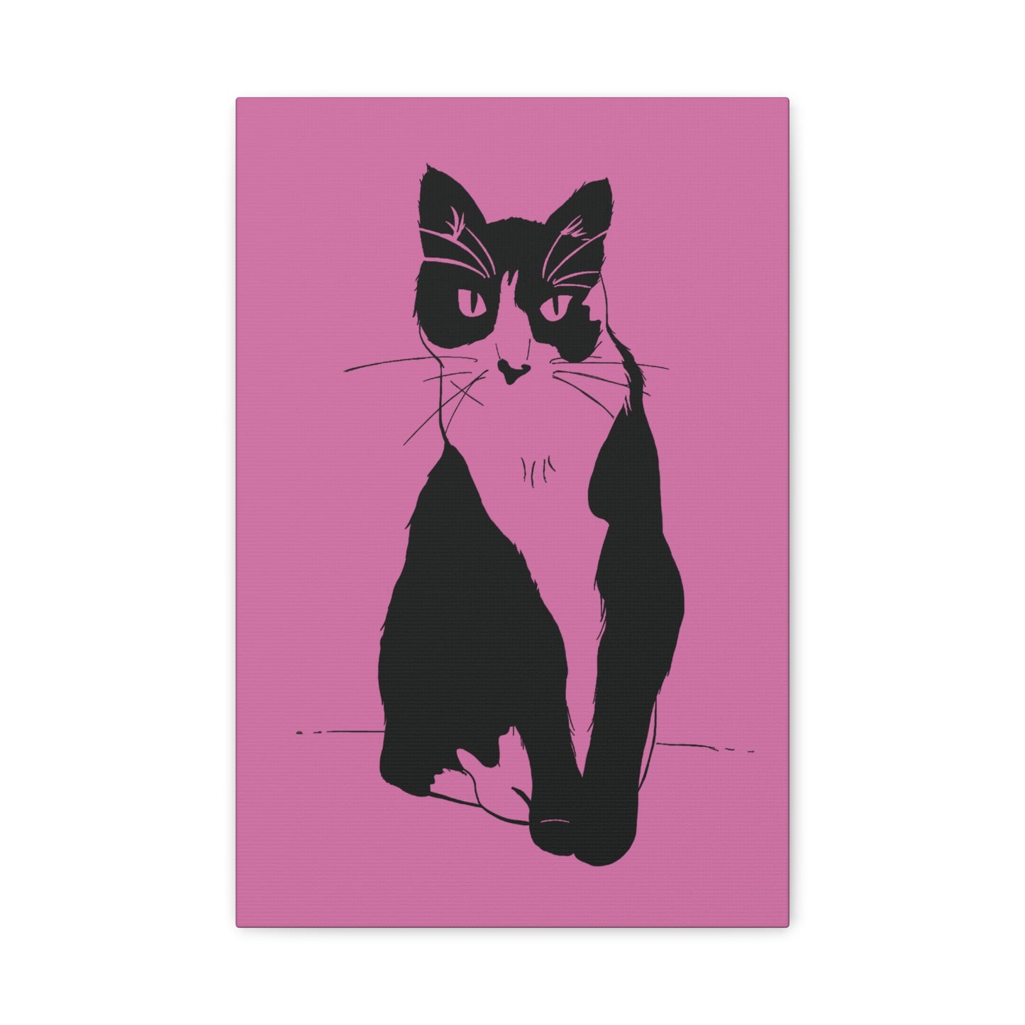 Cat Canvas Print on Pink (Transparent Style Cat) - Cat Drawing Art
