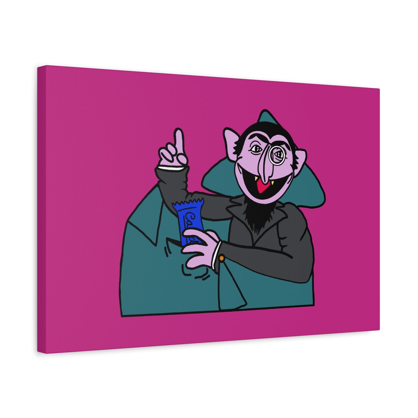 The Count Stealing Candy Canvas Print Pink - Sesame Street The Count Parody Art