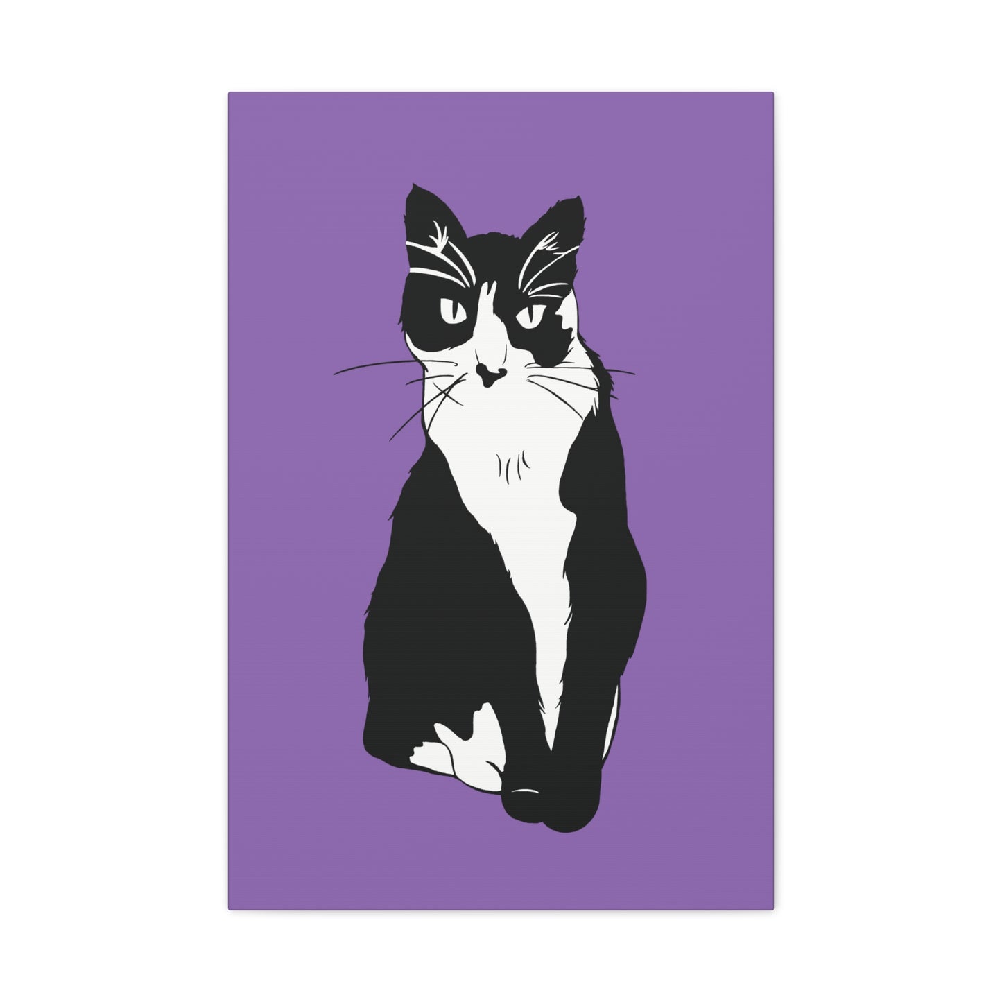 Cat Canvas on Light Purple (B&W Style Cat) - Cat Drawing Art