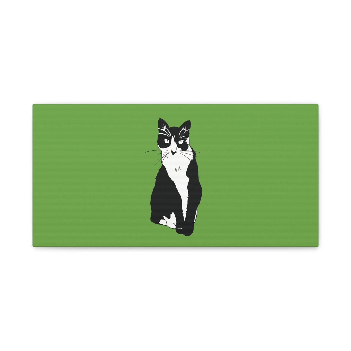 Cat Canvas on Green (B&W Style Cat) - Cat Drawing Art