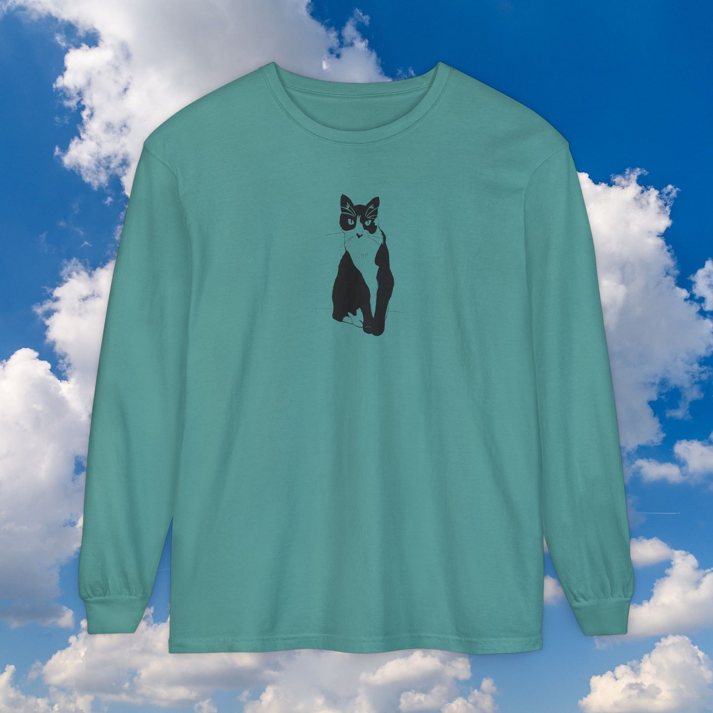 Cat Long Sleeve Tee (Transparent Style Cat) - Cat Drawing Shirt