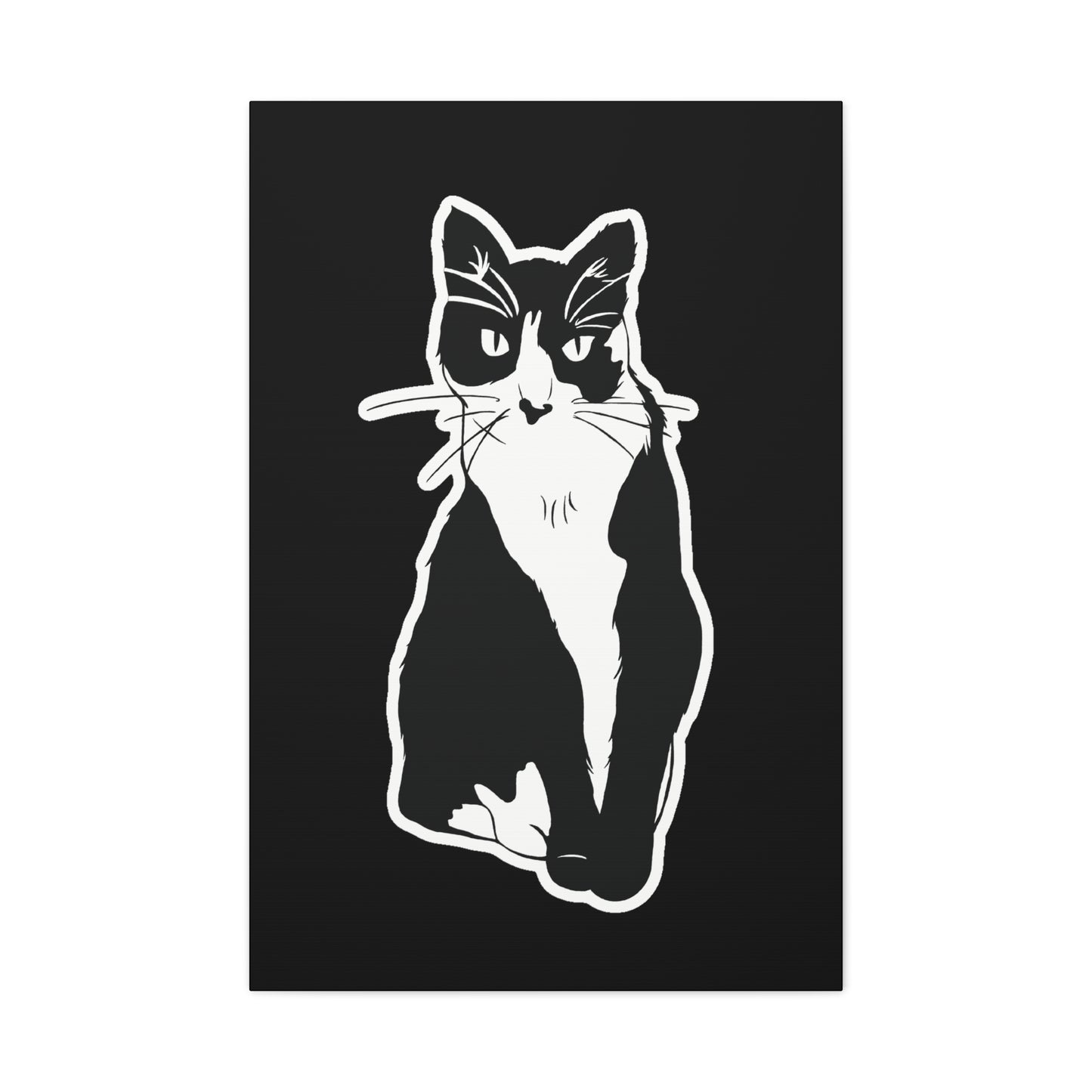 Cat Canvas Print on Black (Sticker Style Cat) - Cat Drawing Art