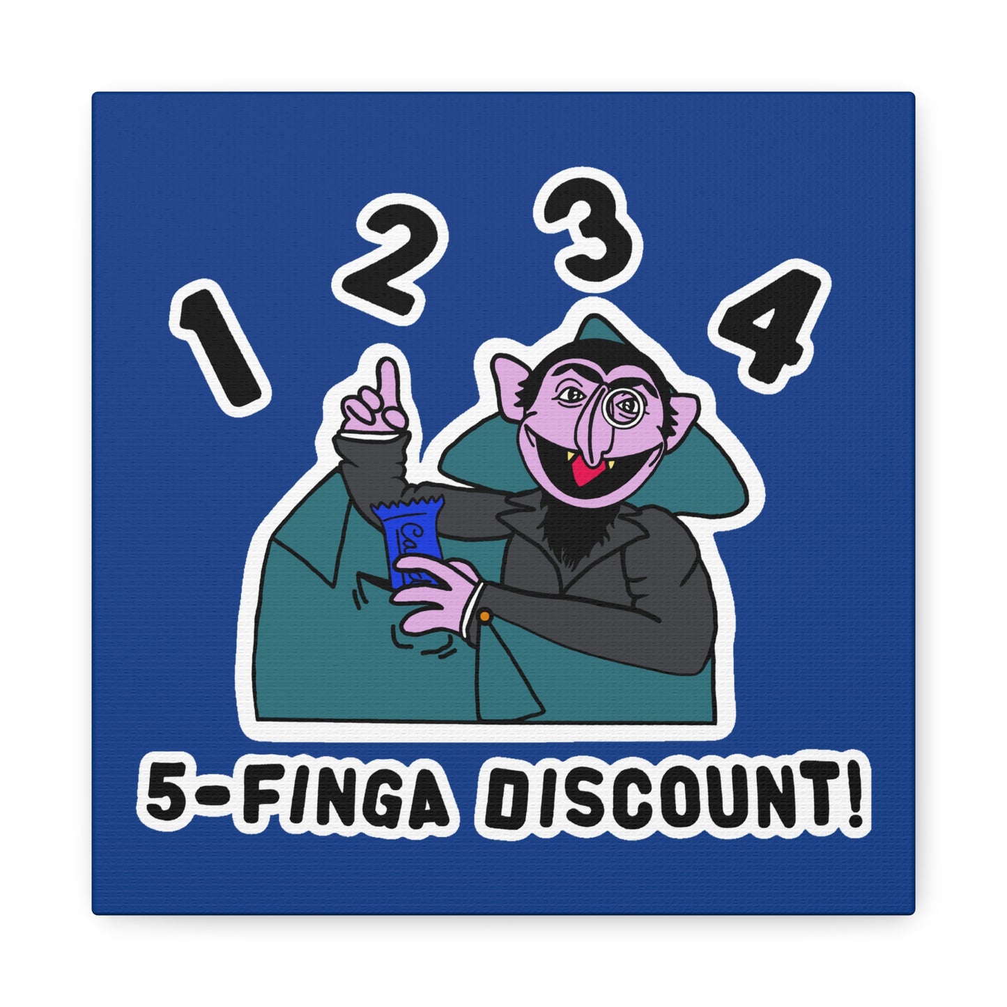 Five Finger Discount Canvas Print Dark Blue - Sesame Street The Count Parody Art Print