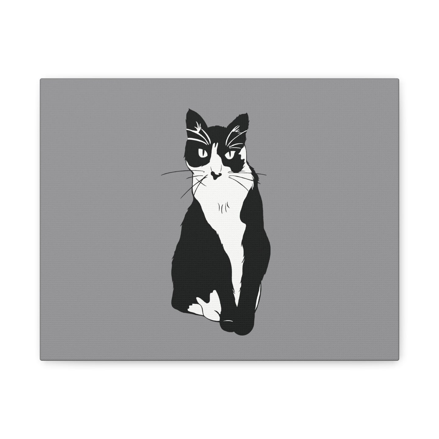Cat Canvas on Grey (B&W Style Cat) - Cat Drawing Art