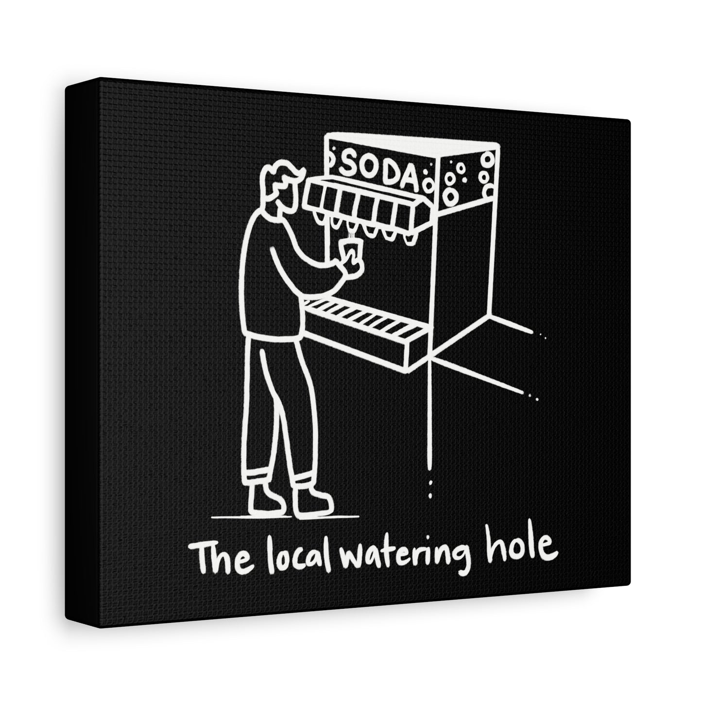 Local Watering Hole Canvas Print - White Ink on Black Background