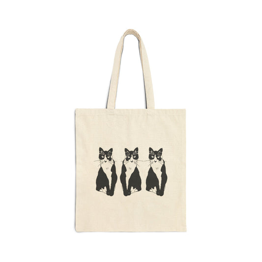 Cat x3 Tote Bag (Sticker Style Cat) - Cat Drawing Bag
