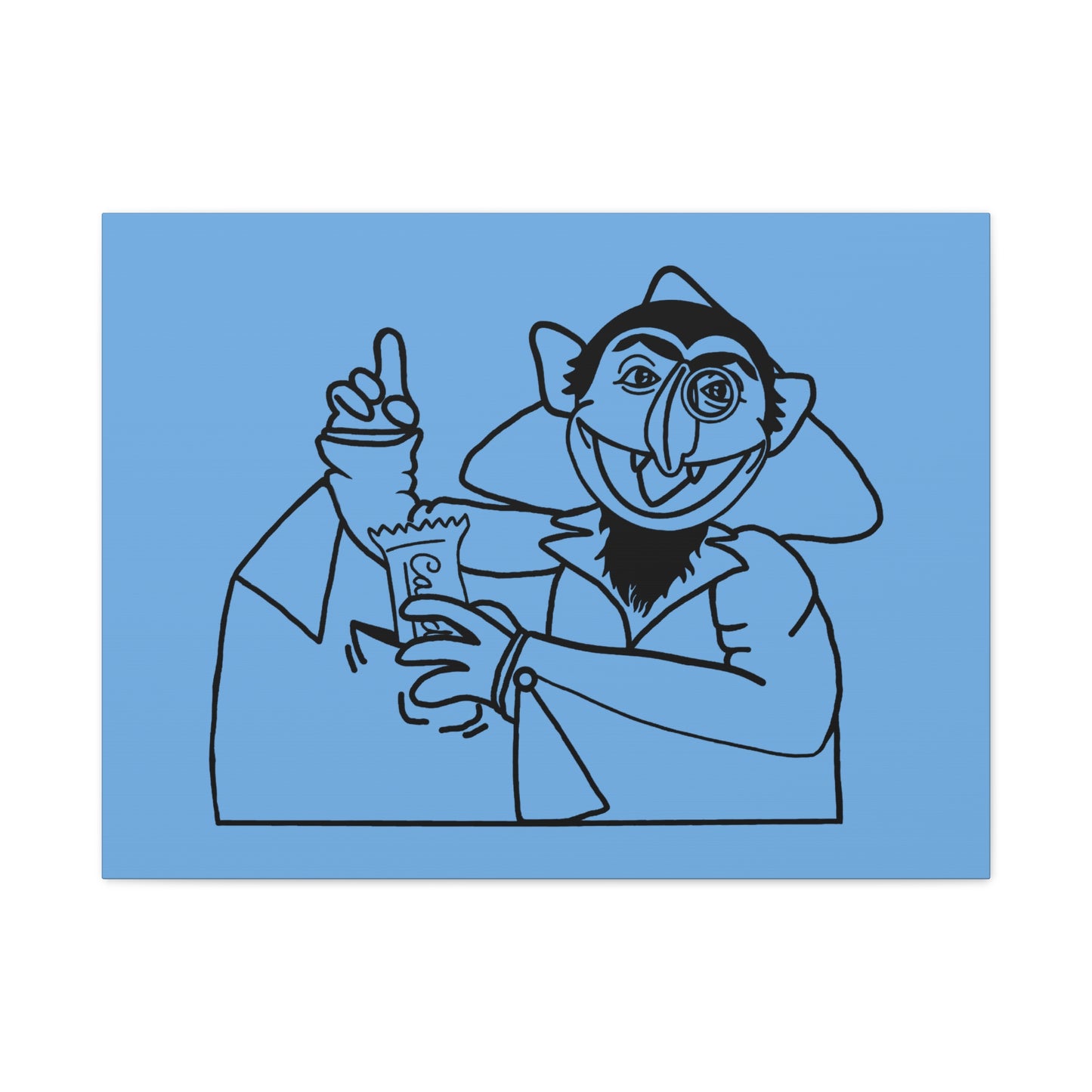 The Count Stealing Candy Outline Canvas Print Light Blue - Sesame Street The Count Parody Art