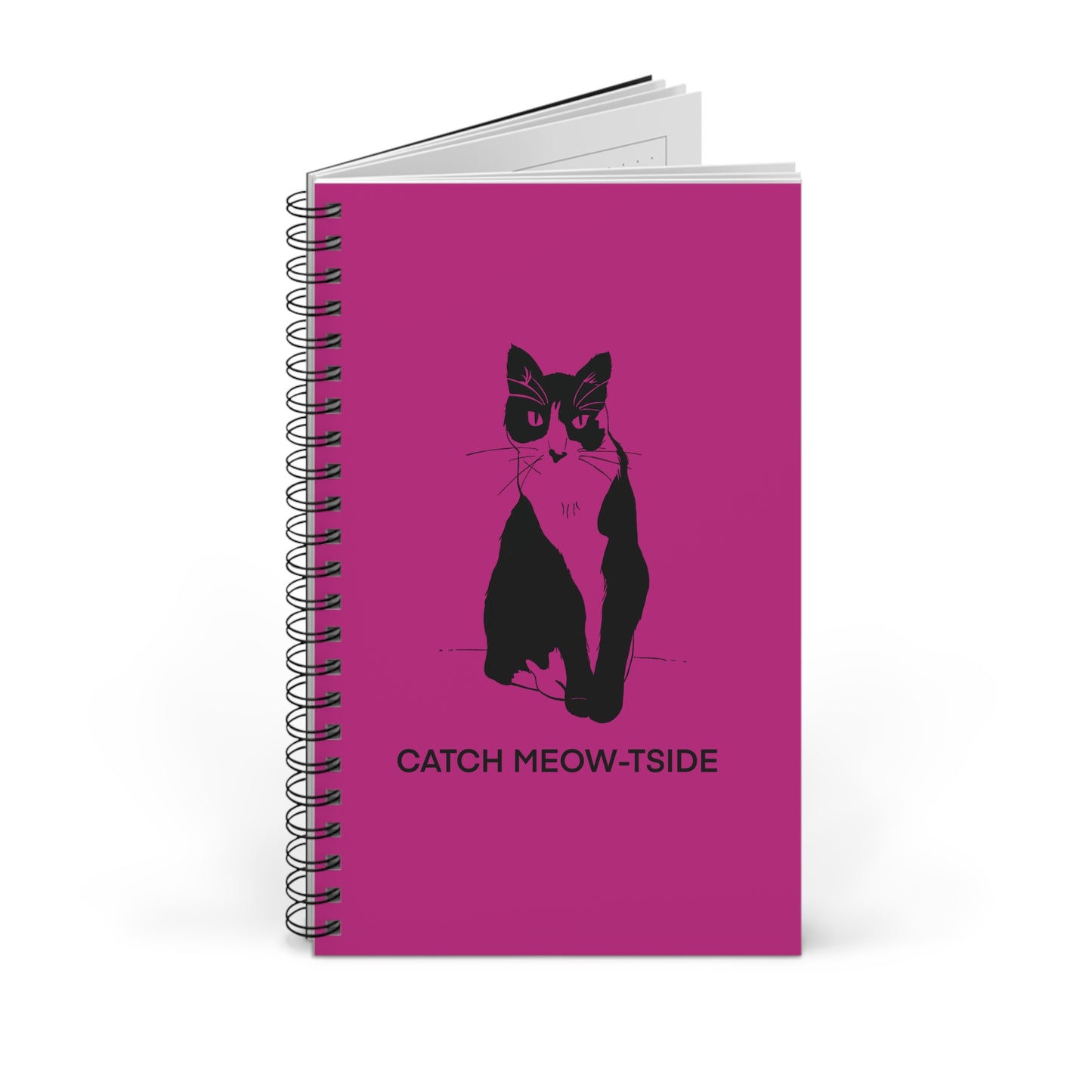 Catch Meow-tside Notebook in Pink (Transparent Style Cat) - Cat Spiral Notebook
