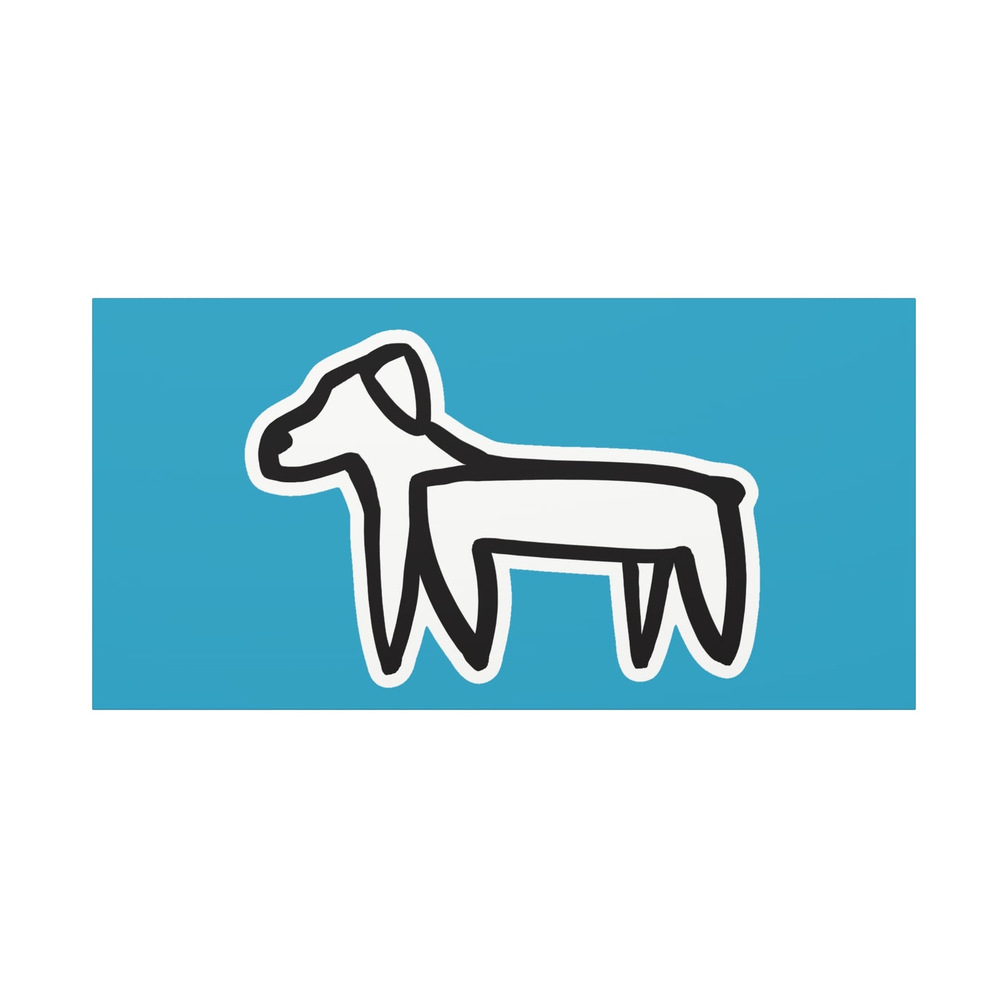 Dog Canvas Print on Turquoise (Sticker Style Black Dog) - Dog Drawing Wall Art