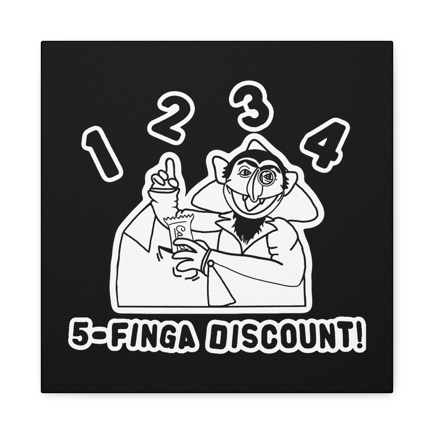 Five Finger Discount Outline Canvas Print Black - Sesame Street The Count Parody Art Print