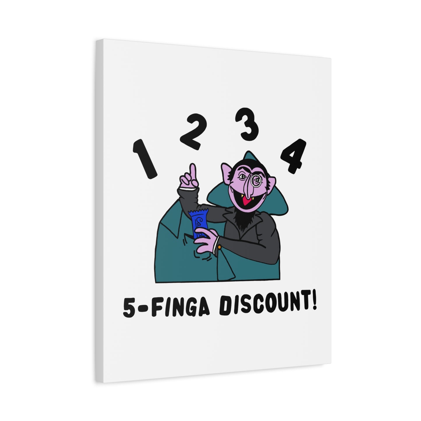 Five Finger Discount Canvas Print White - Sesame Street The Count Parody Art Print