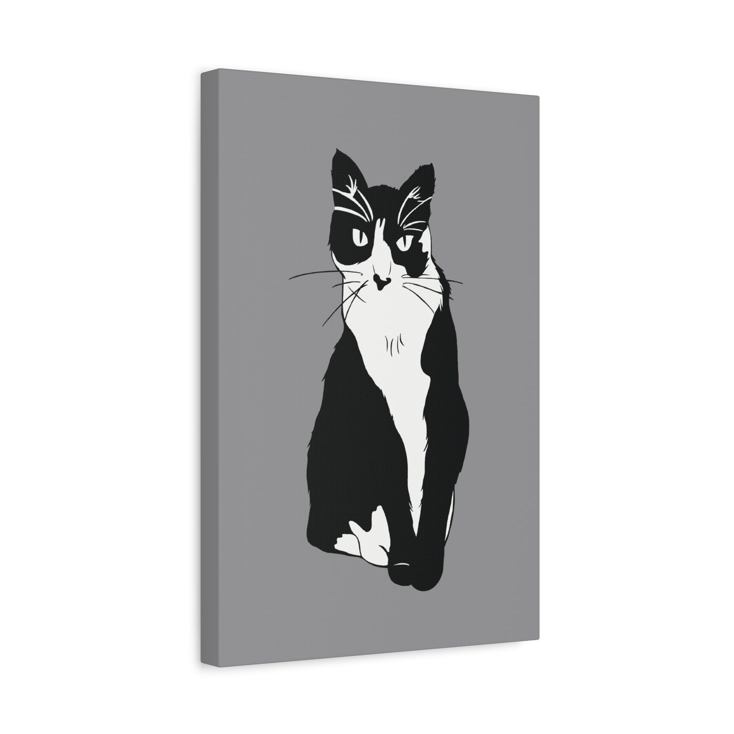 Cat Canvas on Grey (B&W Style Cat) - Cat Drawing Art