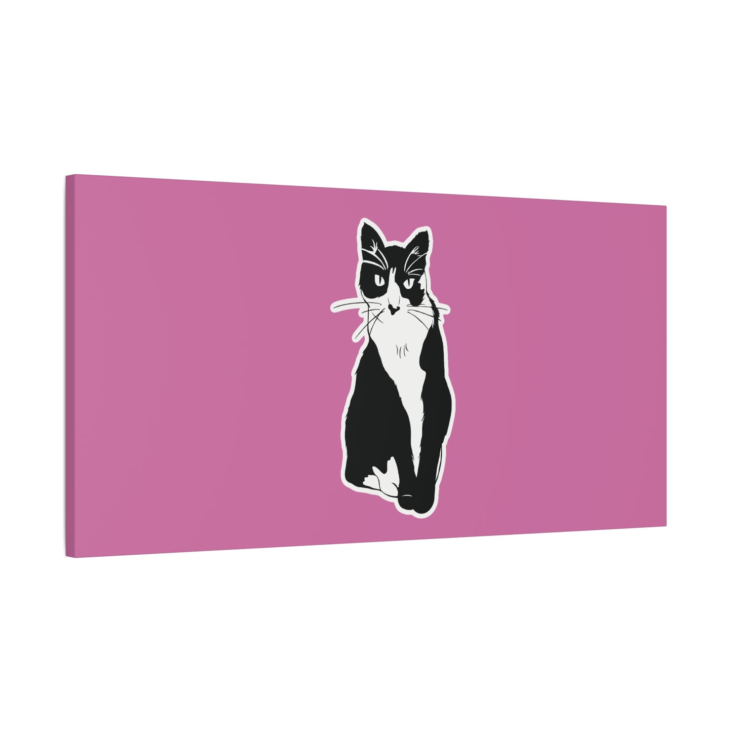 Cat Canvas on Light Pink (Sticker Style Cat) - Cat Drawing Art