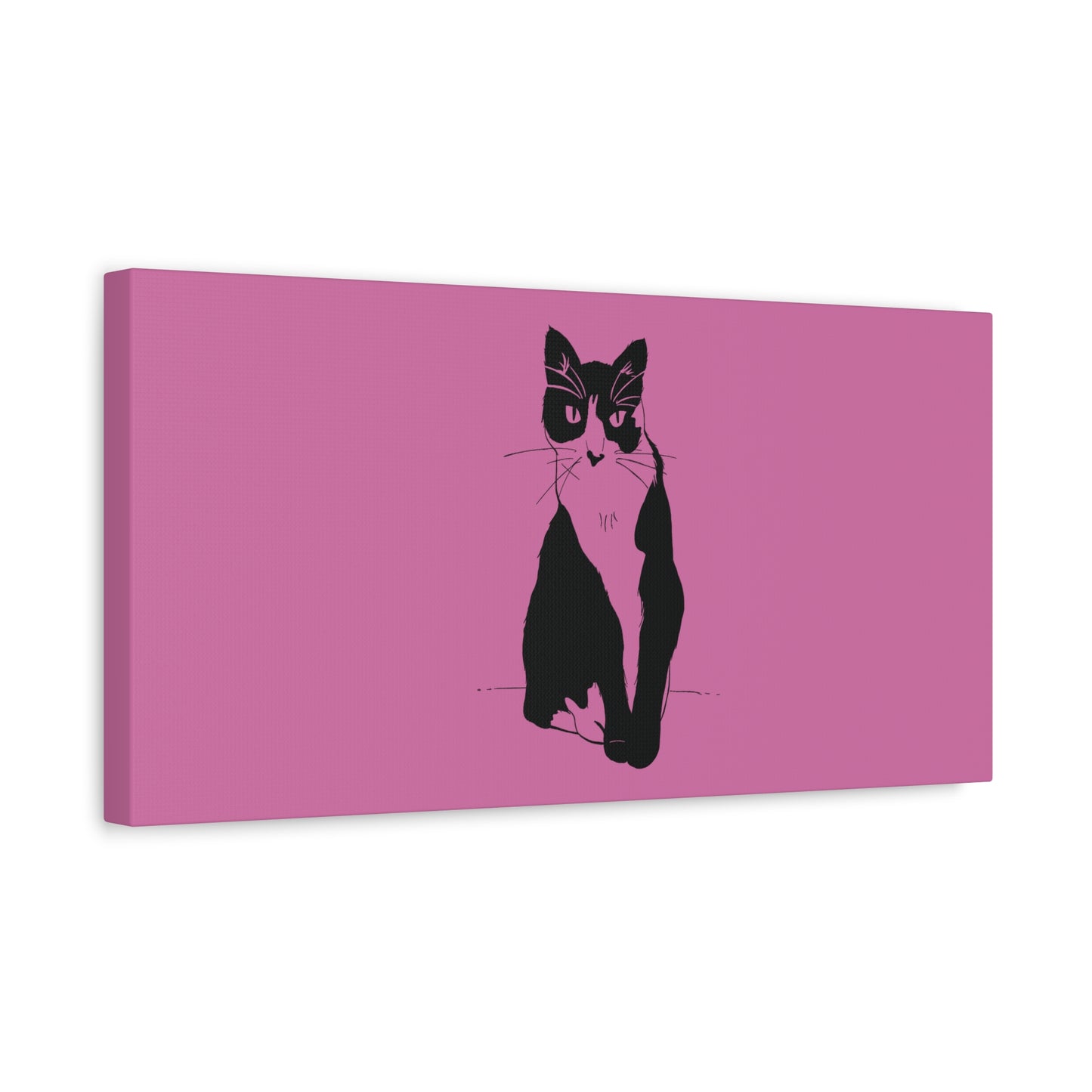 Cat Canvas Print on Pink (Transparent Style Cat) - Cat Drawing Art
