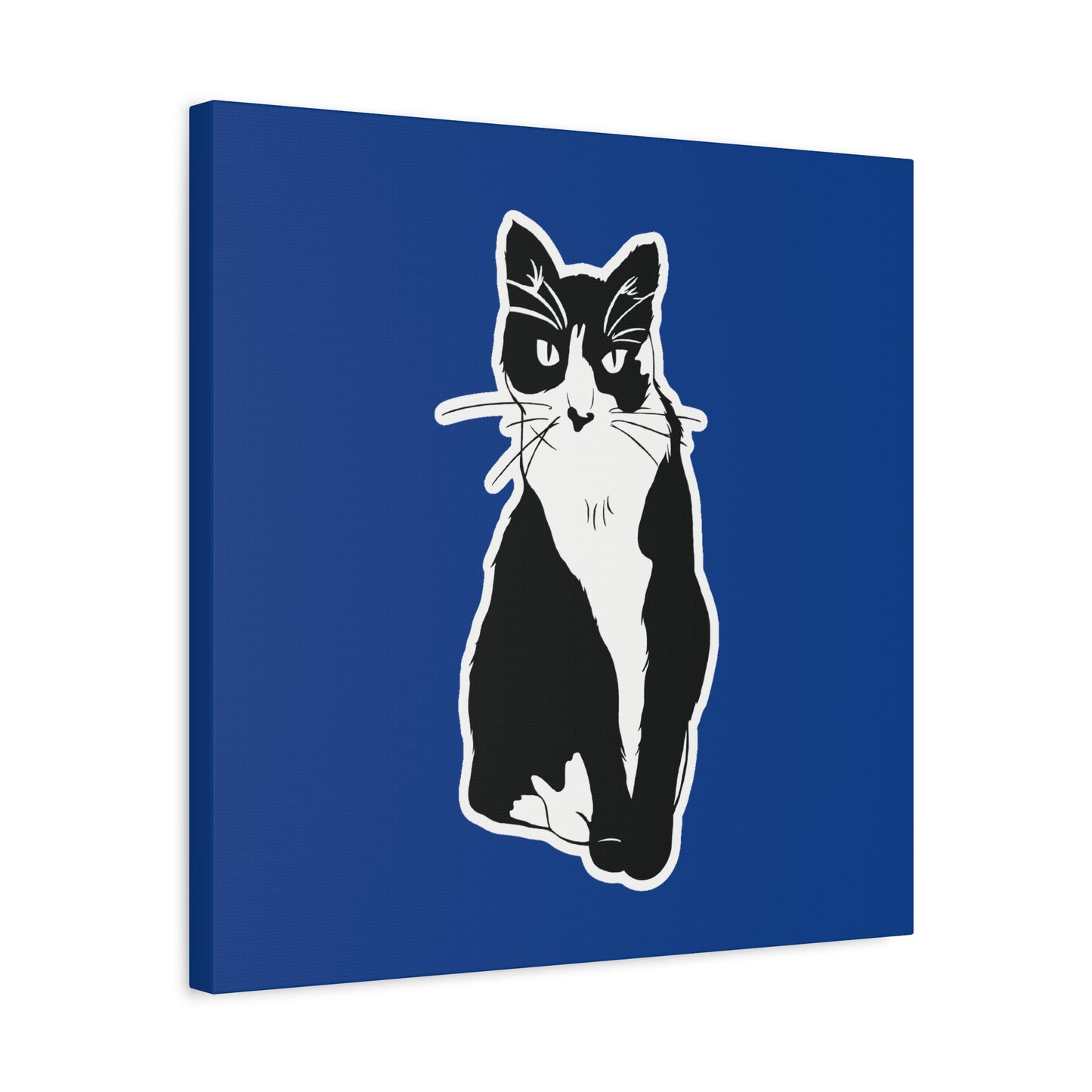 Cat Canvas Print on Dark Blue (Sticker Style Cat) - Cat Drawing Art