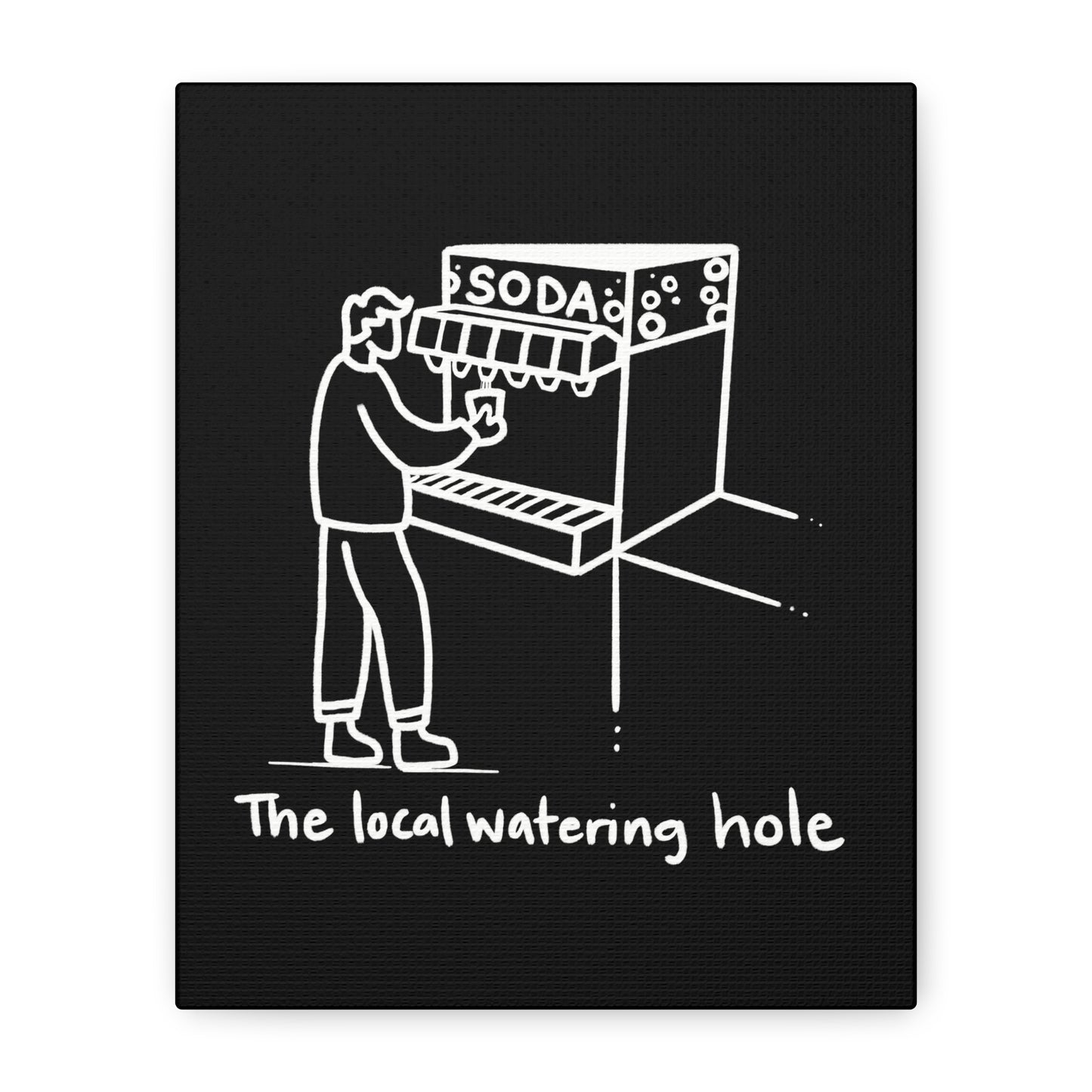 Local Watering Hole Canvas Print - White Ink on Black Background