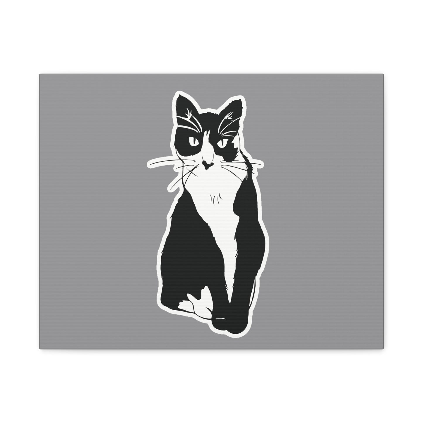 Cat Canvas Print on Grey (Sticker Style Cat) - Cat Drawing Wall Art