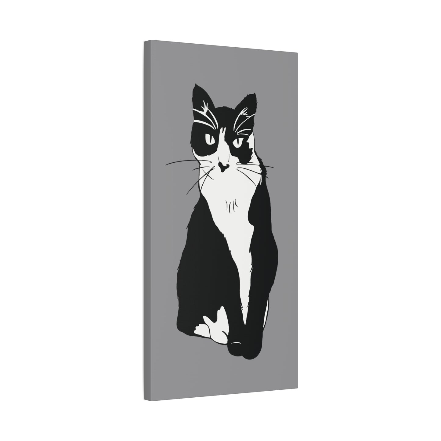 Cat Canvas on Grey (B&W Style Cat) - Cat Drawing Art
