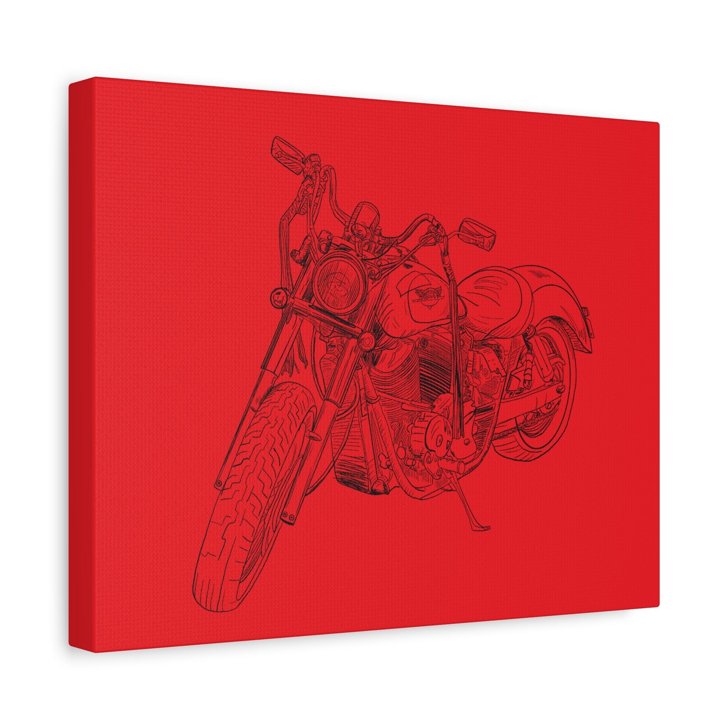 Ride Me Harley Motorcycle Sketch Canvas Print - Black Ink on Red Background