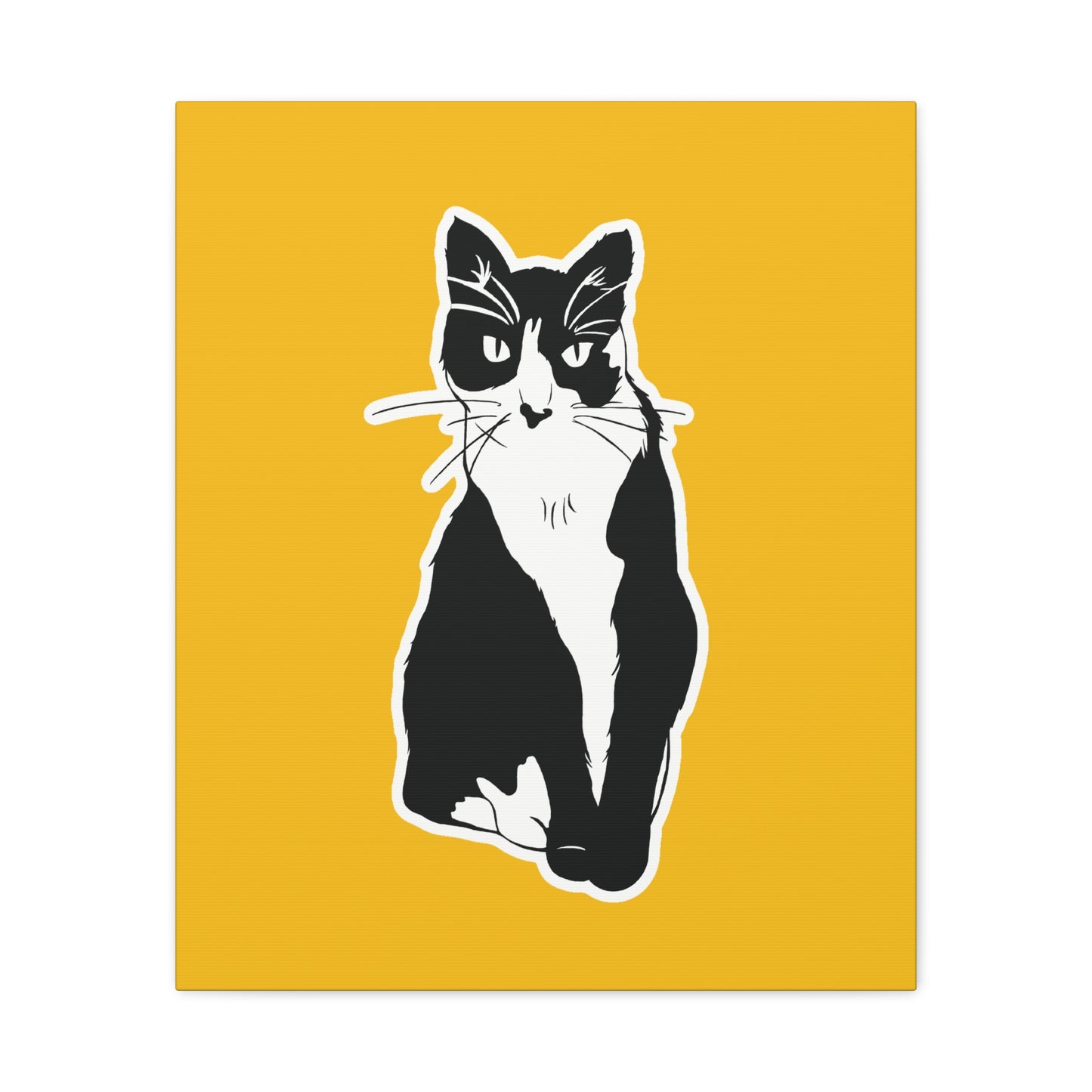 Cat Canvas Print on Yellow (Sticker Style Cat) - Cat Drawing Art