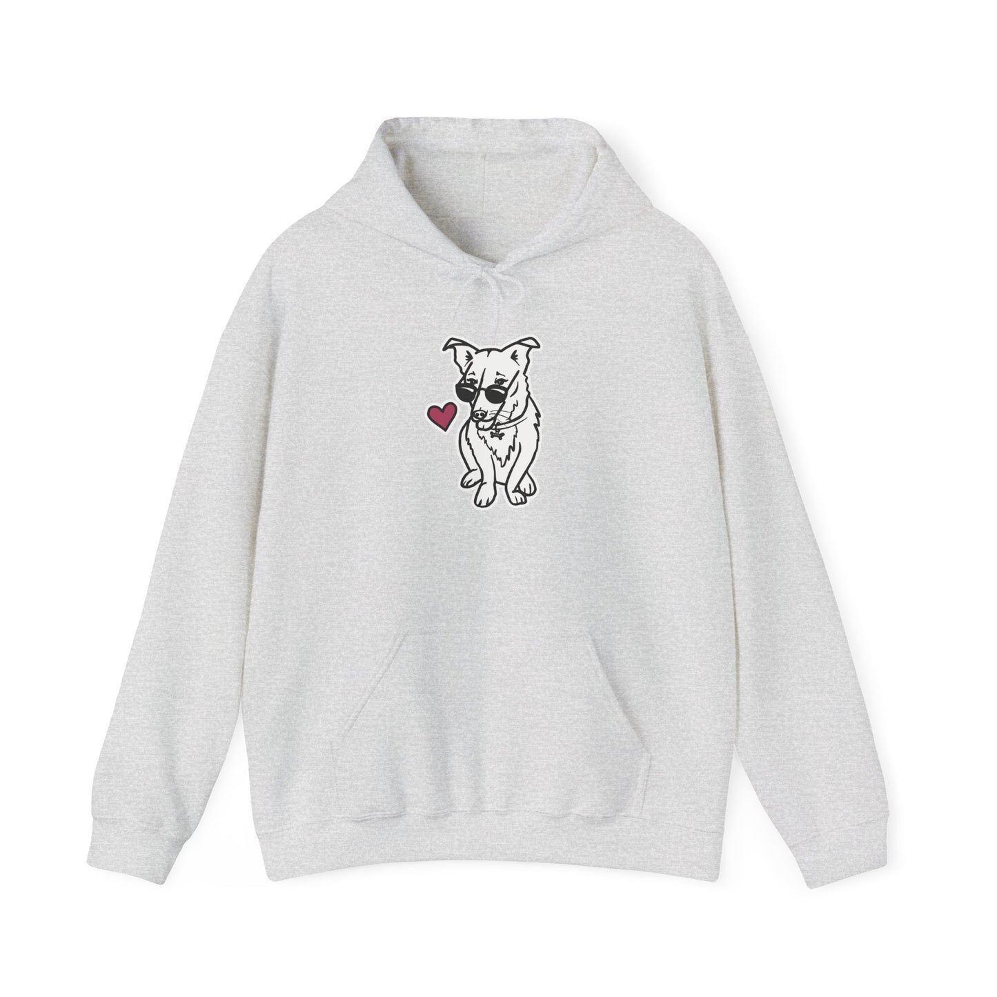 Nora the Dog Heart Hoodie (B&W Sticker Style Nora) - Dog Hooded Sweatshirt