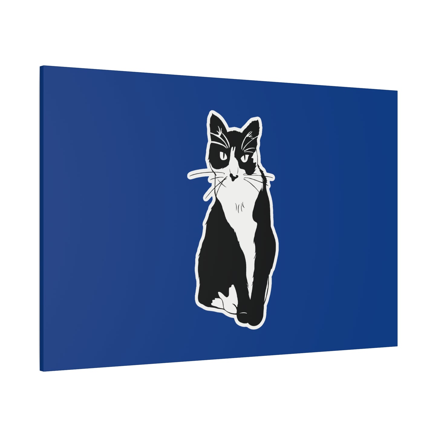 Cat Canvas Print on Dark Blue (Sticker Style Cat) - Cat Drawing Art