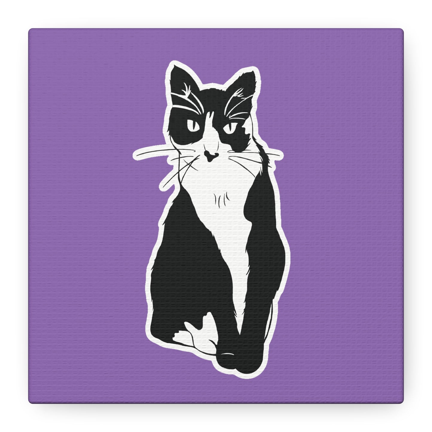 Cat Canvas on Light Purple (Sticker Style Cat) - Cat Drawing Art