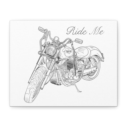 Ride Me Harley Motorcycle Sketch Canvas Print - Black Ink on White Background