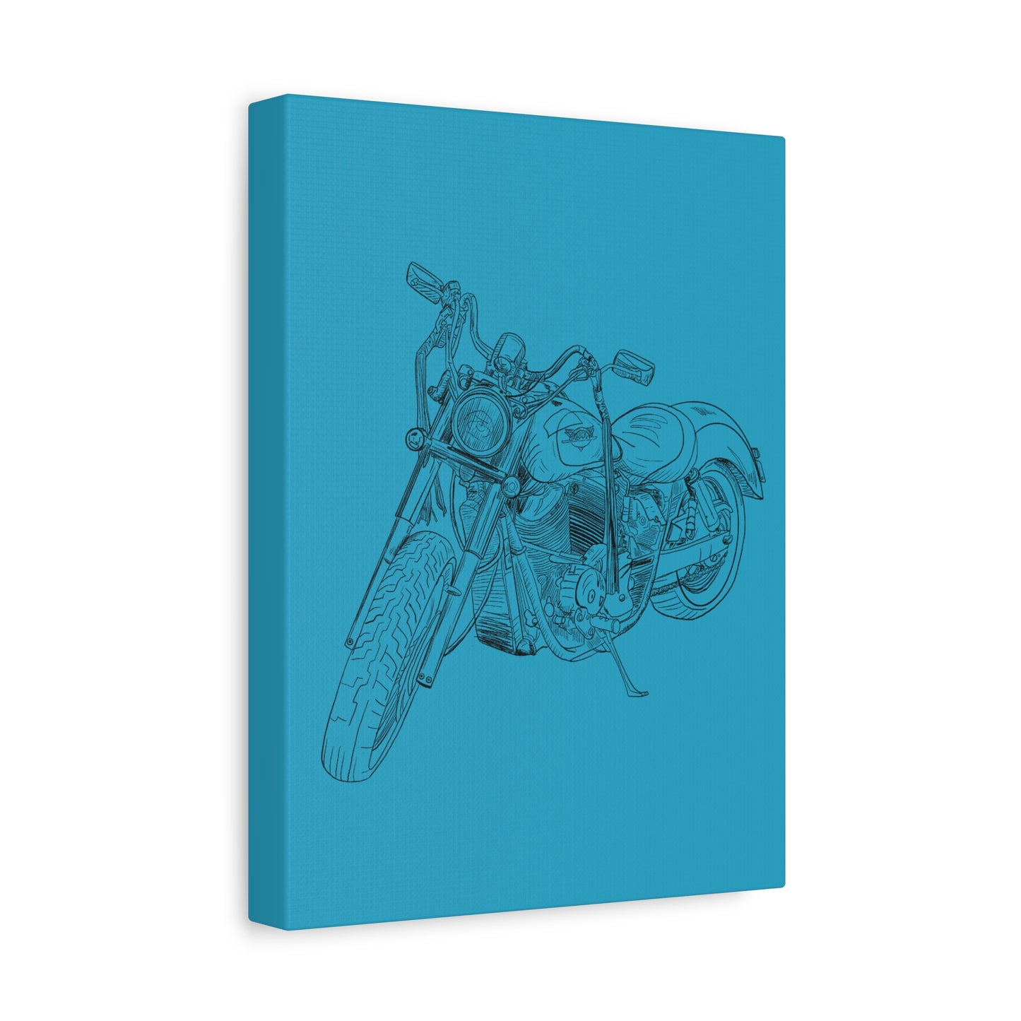 Ride Me Harley Motorcycle Sketch Canvas Print - Black Ink on Turquoise Background
