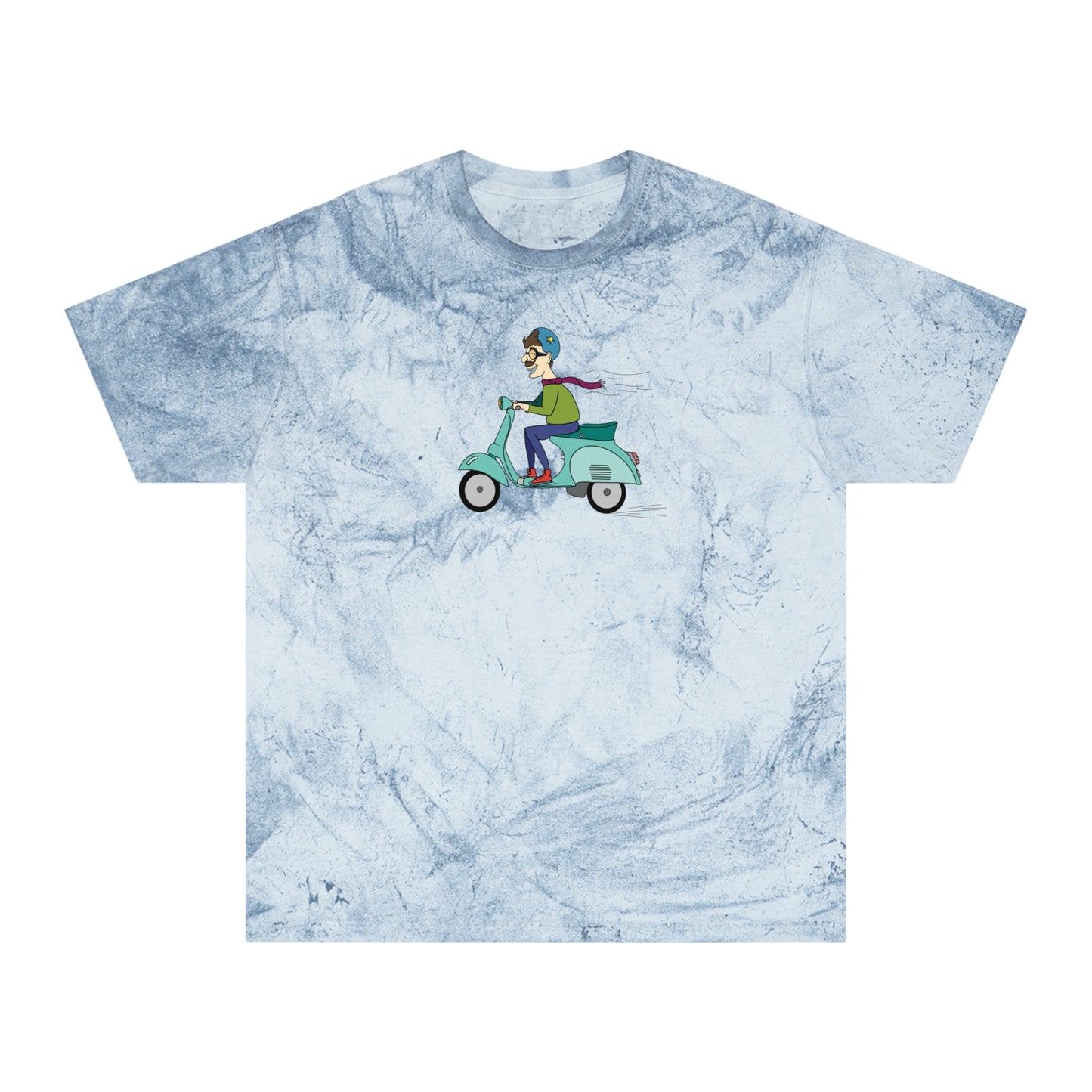 Mustached Moped Rider Color Blast Tee