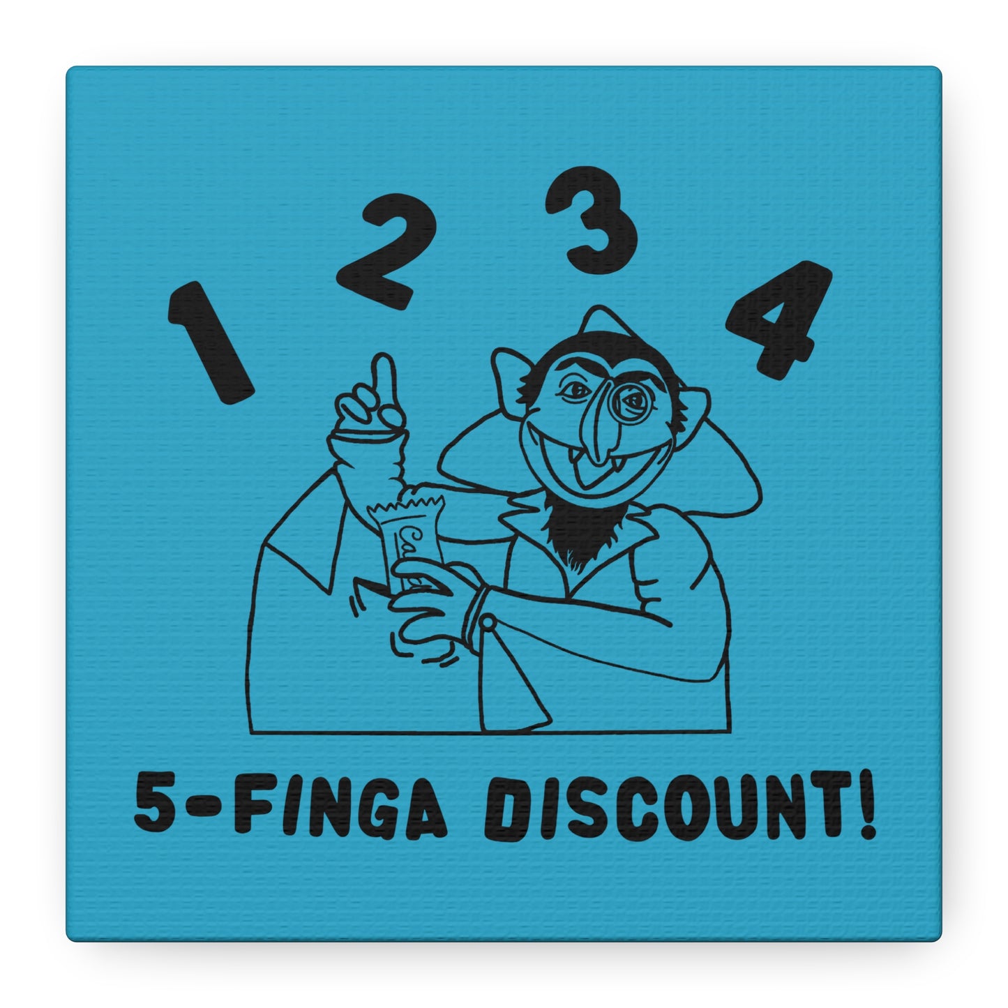 Five Finger Discount Outline Canvas Print Turquoise - Sesame Street The Count Parody Art Print