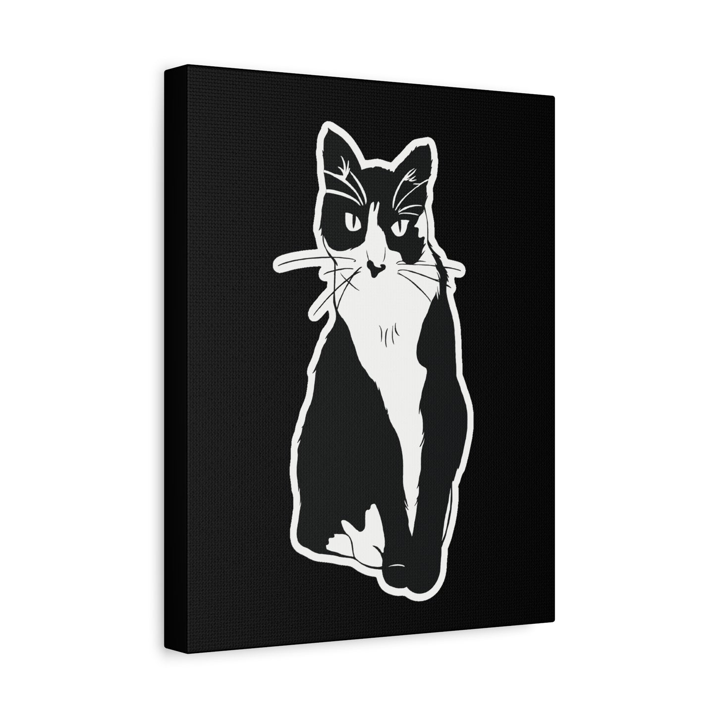 Cat Canvas Print on Black (Sticker Style Cat) - Cat Drawing Art