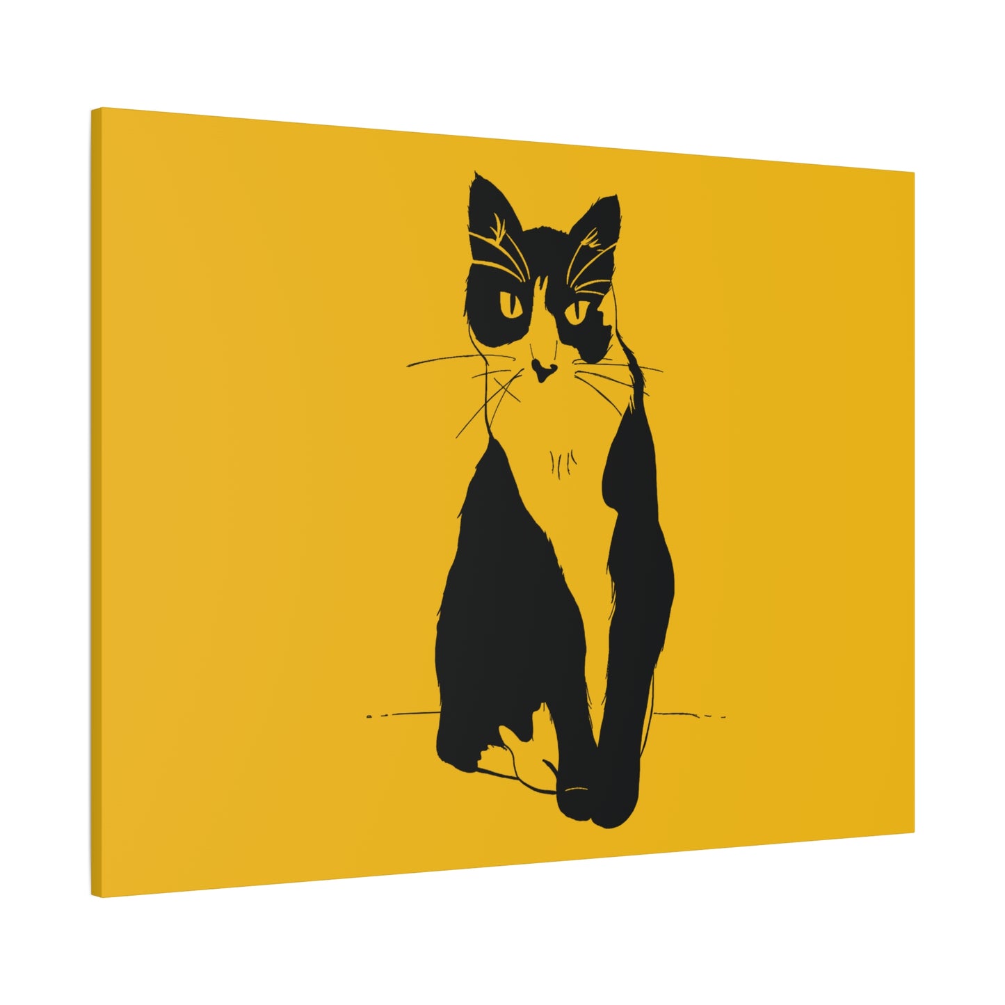 Cat Canvas Print on Yellow (Transparent Style Cat) - Cat Drawing Art