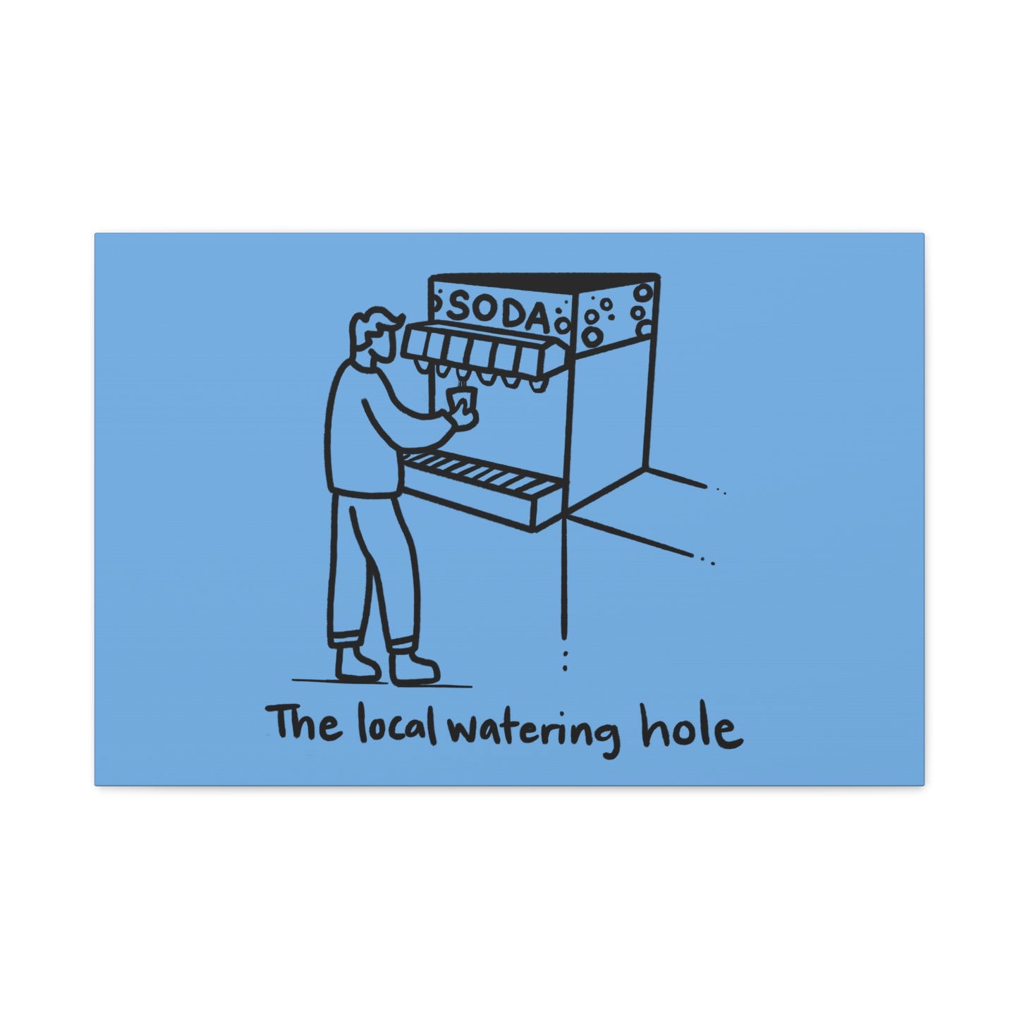 Local Watering Hole Canvas Print - White Ink on Black Background