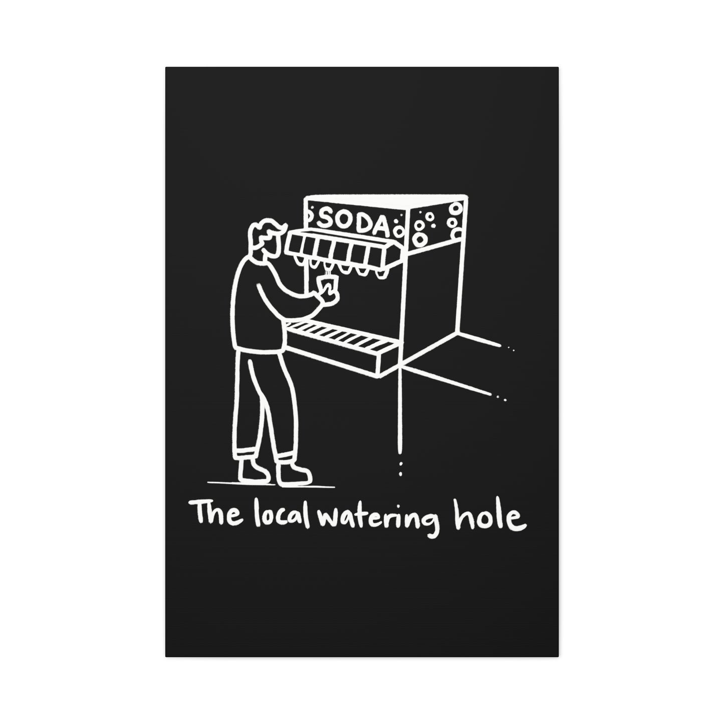 Local Watering Hole Canvas Print - White Ink on Black Background