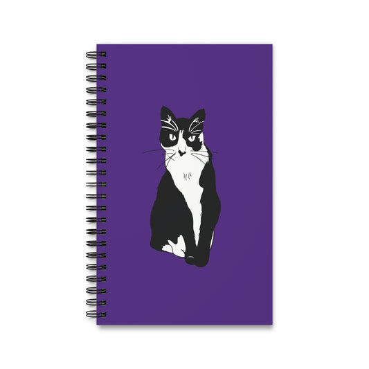 Cat Notebook in Purple (B&W Style Cat) - Cat Spiral Notebook