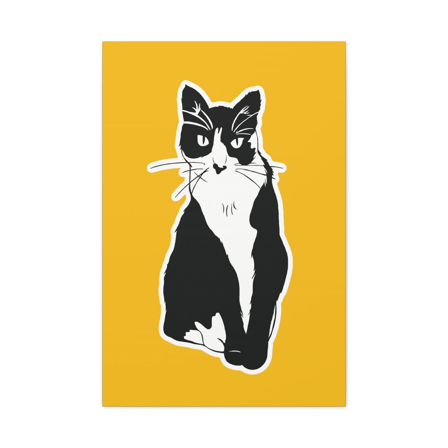 Cat Canvas Print on Yellow (Sticker Style Cat) - Cat Drawing Art