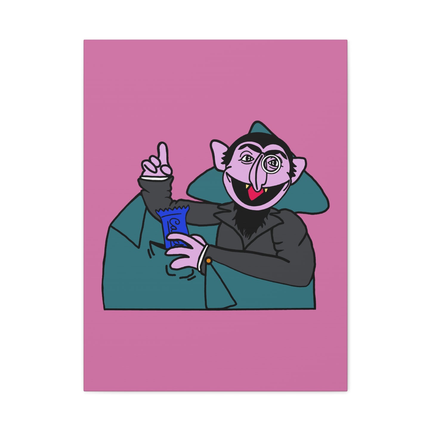 The Count Stealing Candy Canvas Print Light Pink - Sesame Street The Count Parody Art