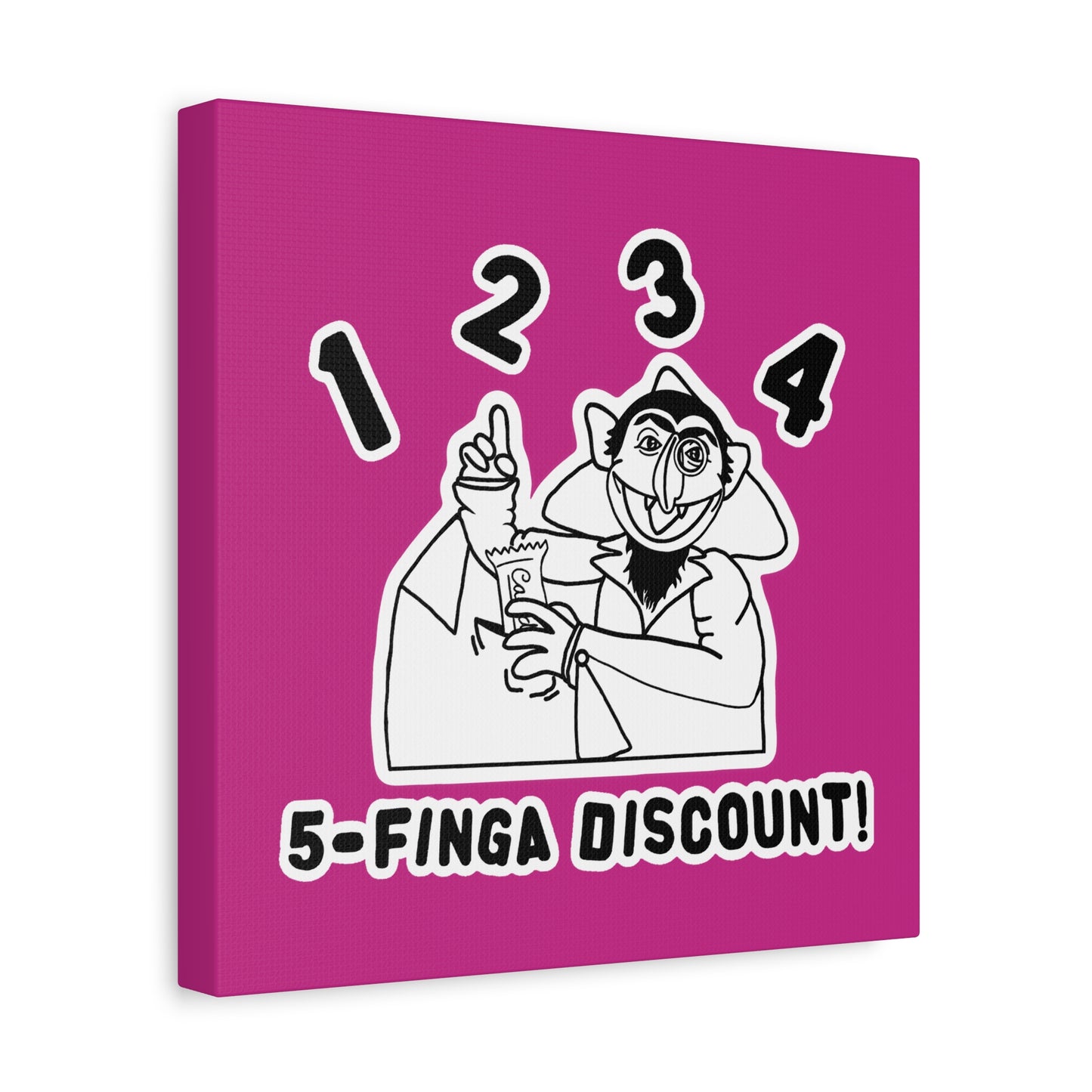 Five Finger Discount Outline Canvas Print Pink - Sesame Street The Count Parody Art Print