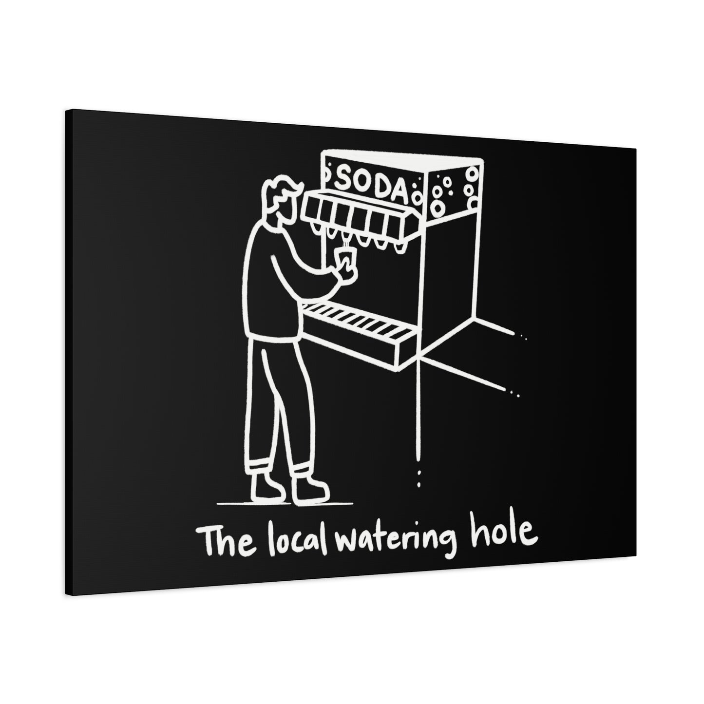 Local Watering Hole Canvas Print - White Ink on Black Background