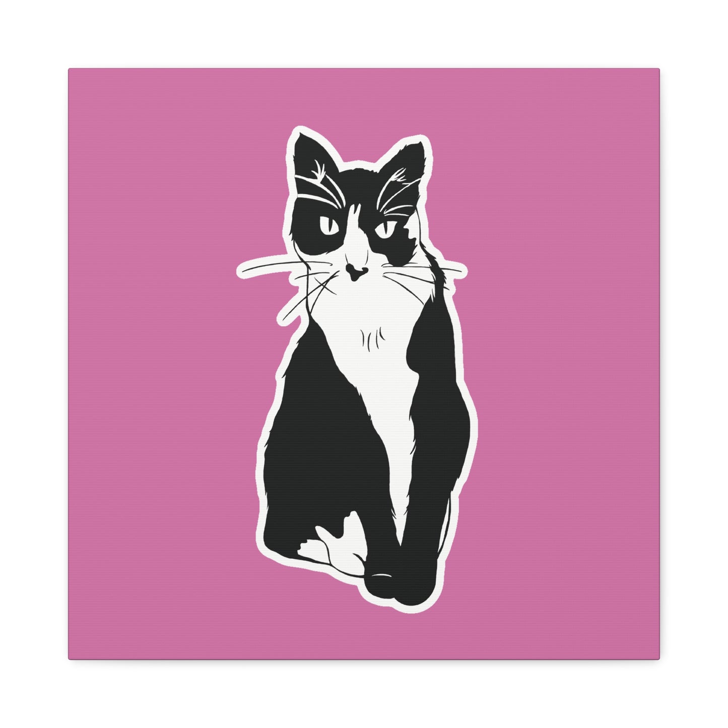Cat Canvas on Light Pink (Sticker Style Cat) - Cat Drawing Art