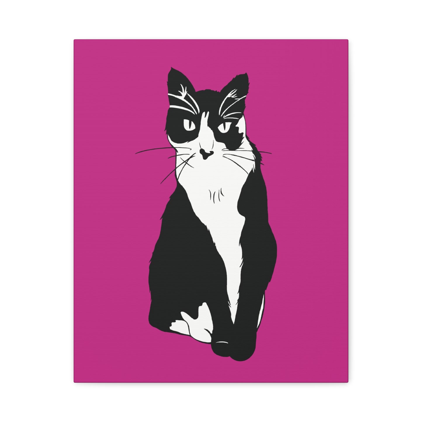 Cat Canvas on Pink (B&W Style Cat) - Cat Drawing Art