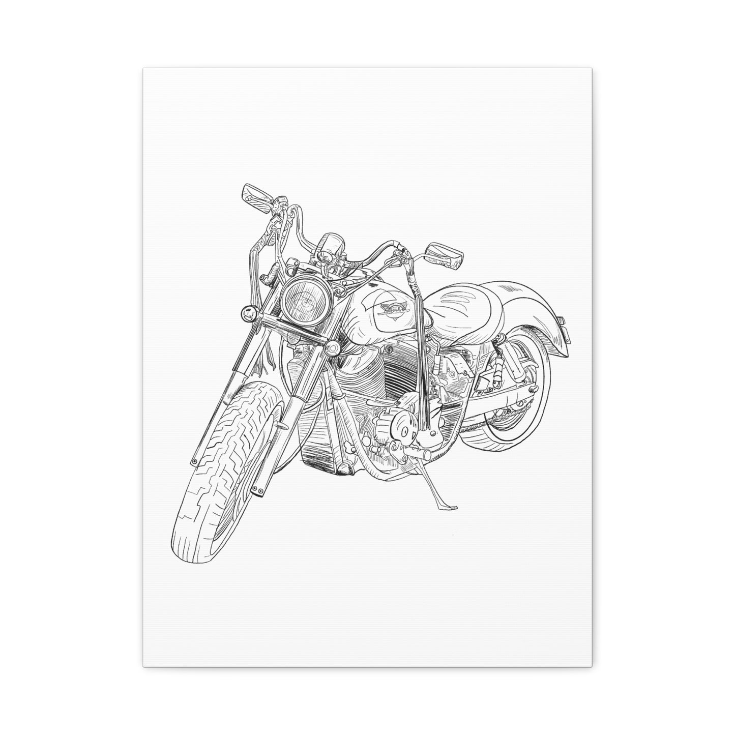Ride Me Harley Motorcycle Sketch Canvas Print - Black Ink on White Background