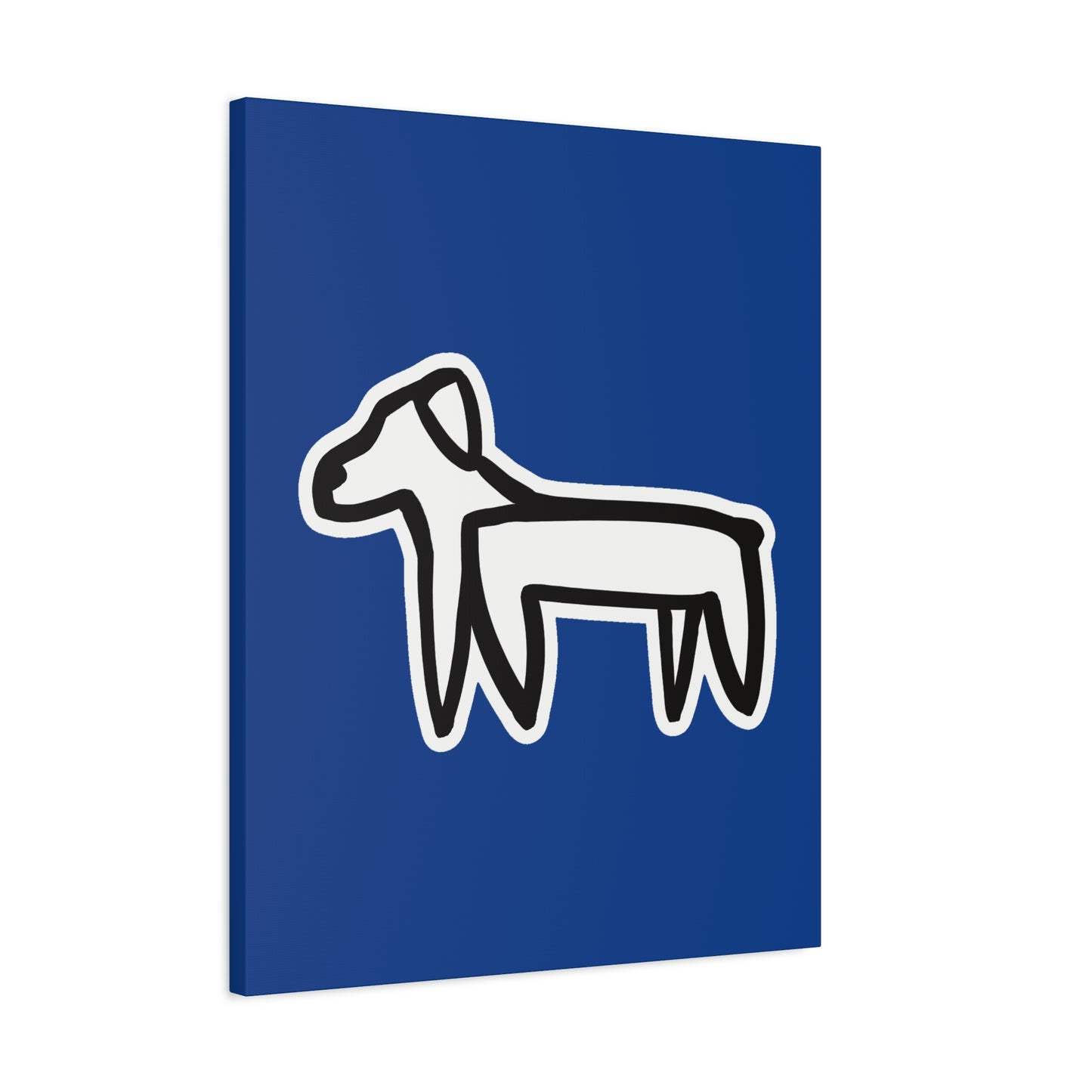 Dog Canvas Print on Blue (Sticker Style White Dog) - Dog Drawing Wall Art