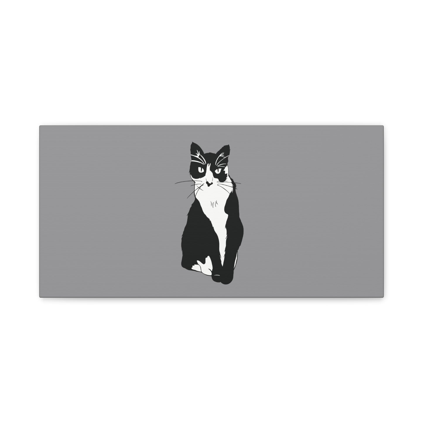 Cat Canvas on Grey (B&W Style Cat) - Cat Drawing Art
