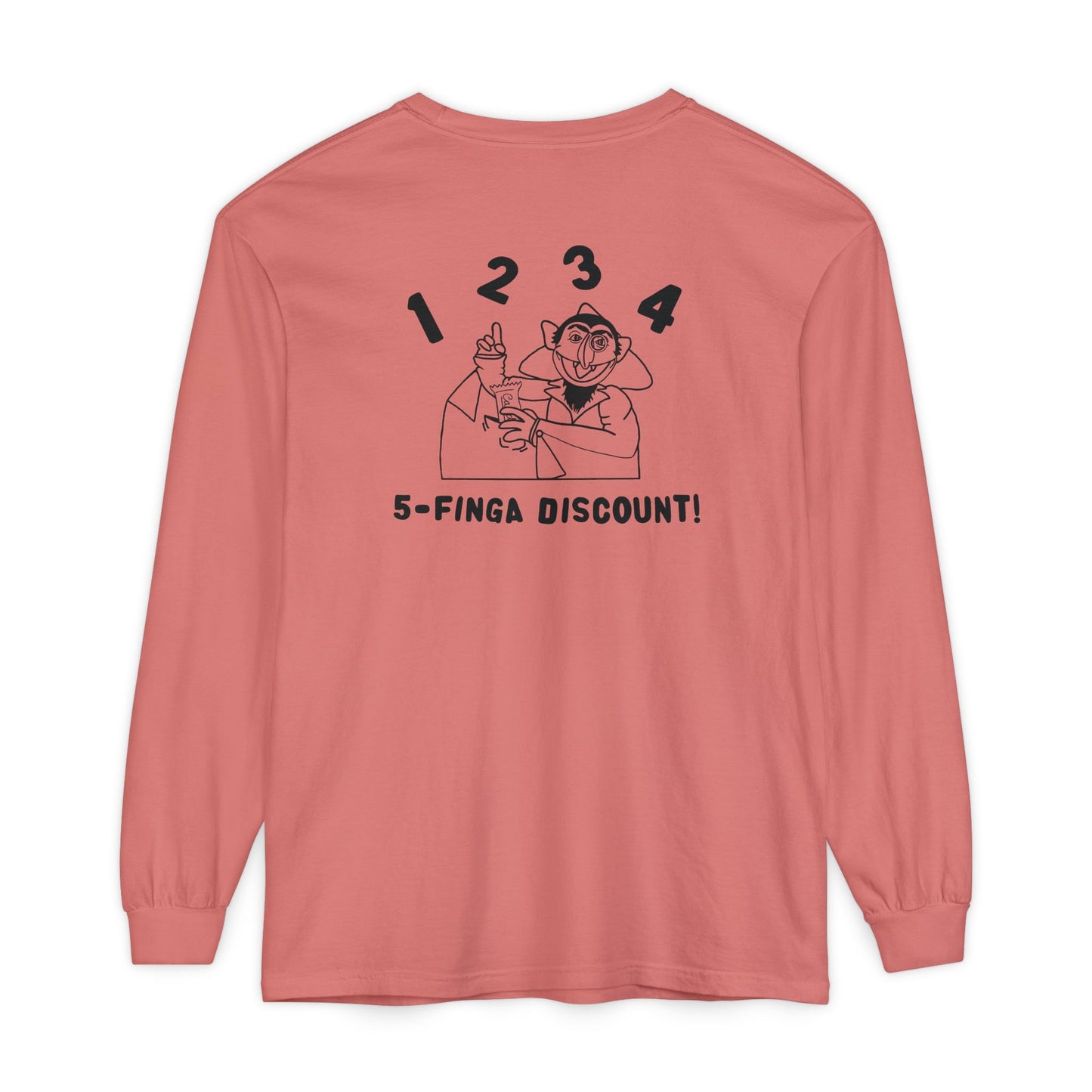Five Finger Discount Outline Long Sleeve Tee Back Design - Sesame Street The Count Parody Shirt