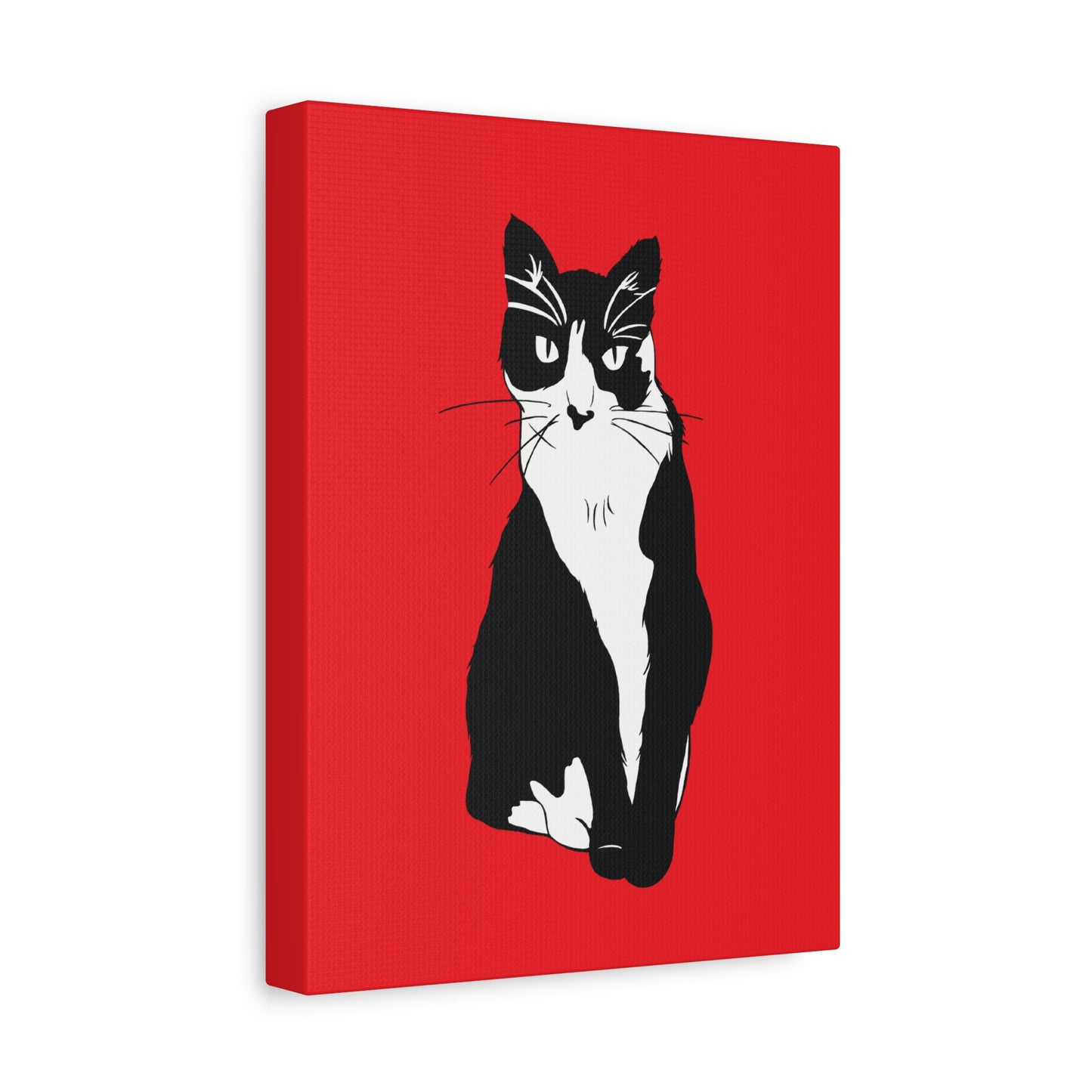 Cat Canvas on Red (B&W Style Cat) - Cat Drawing Art