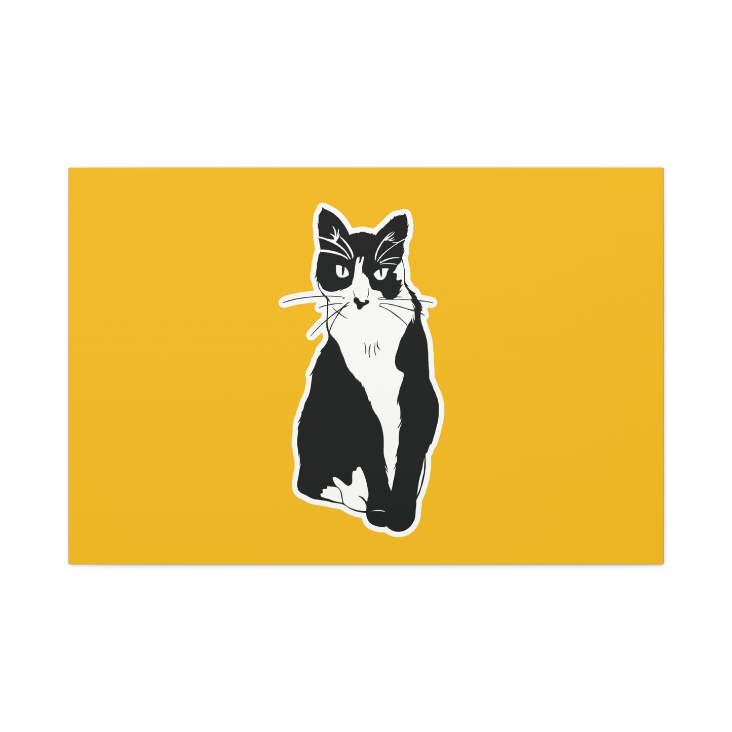 Cat Canvas Print on Yellow (Sticker Style Cat) - Cat Drawing Art